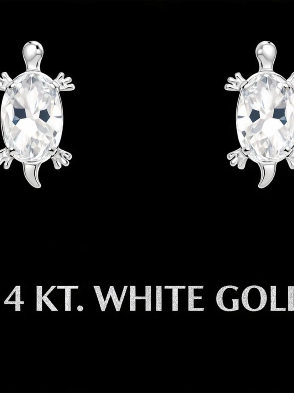 White Sapphire Turtle Stud Earrings SOLID 14k White Gold